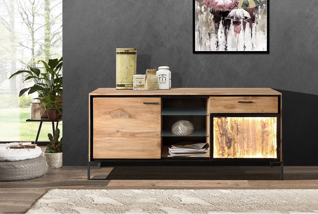 Sideboard inkl. Beleuchtung 20cm 'Kairo' Teak massiv