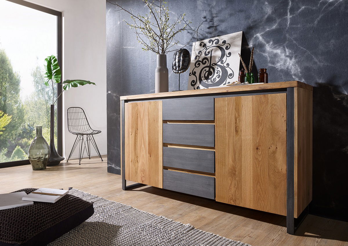 Sideboard 20x20cm 'Taipeh' Eiche & Metall gebürstet